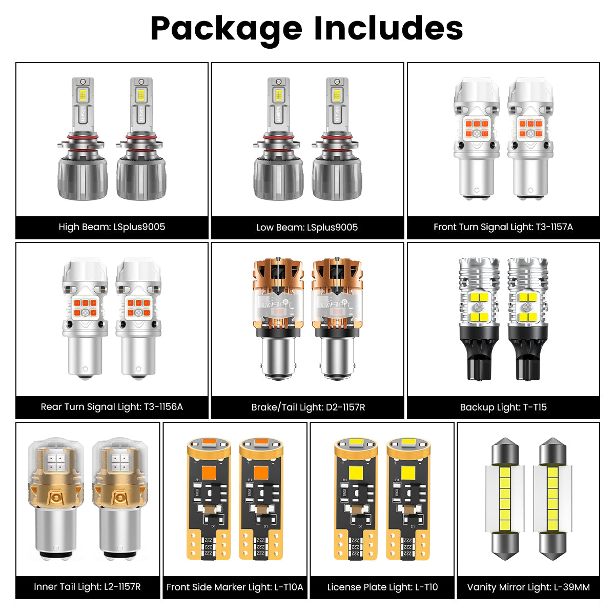 Lasfit combo package led bulbs for 2015-2017 Hyundai Sonata W/ Halogen Headlights(W/ Halogen Tail Light)