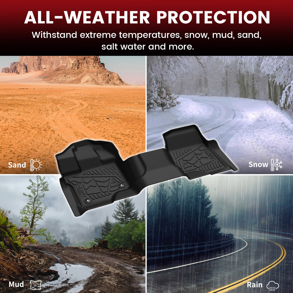 2015-2026 Ford F-150 SuperCrew Cab Floor Mats, Fit Carpet Floor & 1st Row Bench Seat All Weather Protection