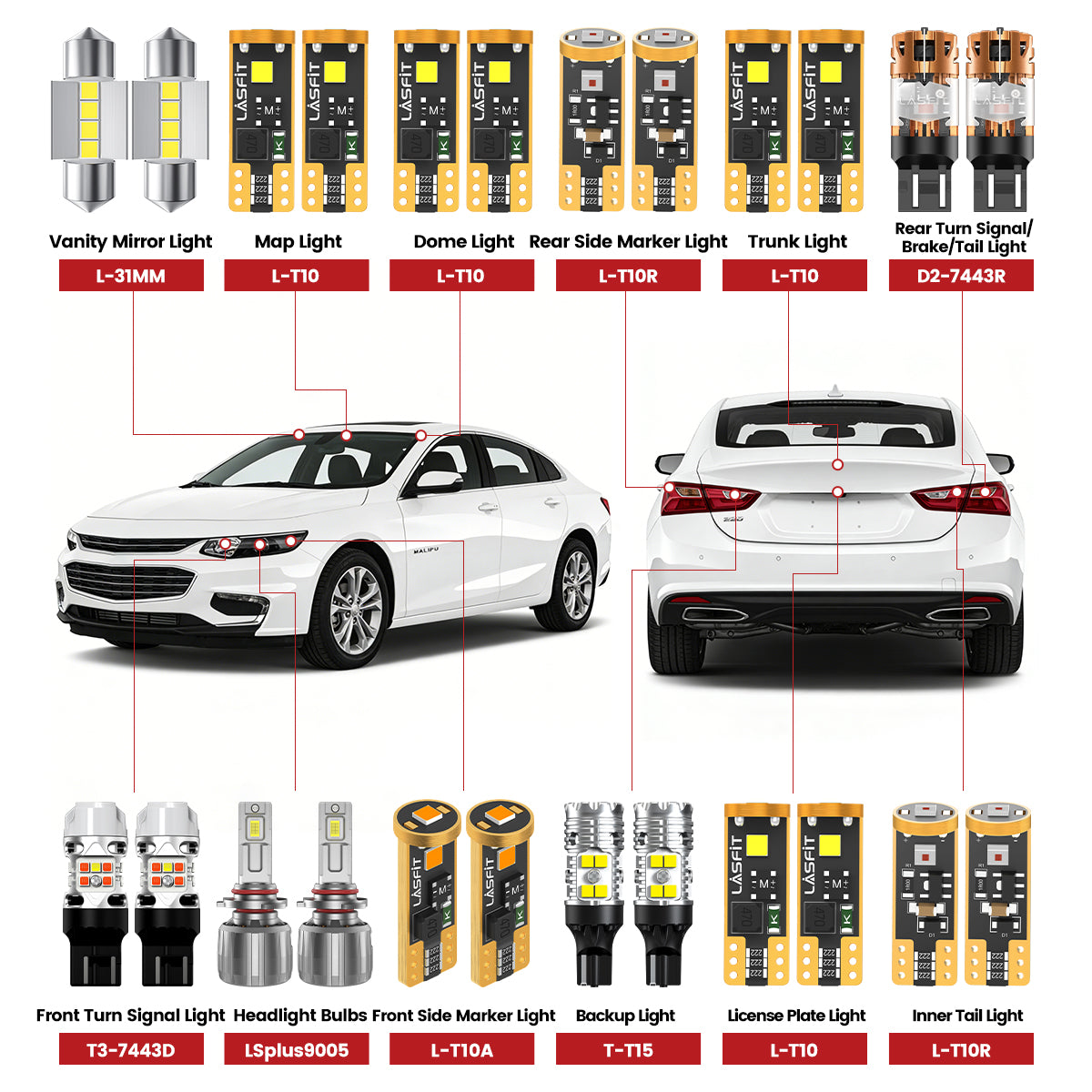Fit for 2016-2018 Chevrolet Malibu The Brightest LED Bulbs Upgrade