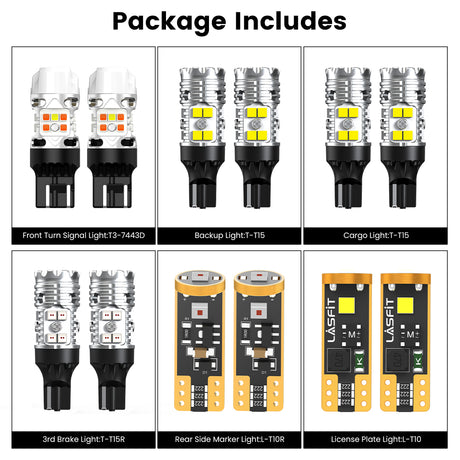 Lasfit combo package led bulbs for 2016-2018 GMC Sierra 1500 W/ HID Headlights W/ Halogen Tail Lights