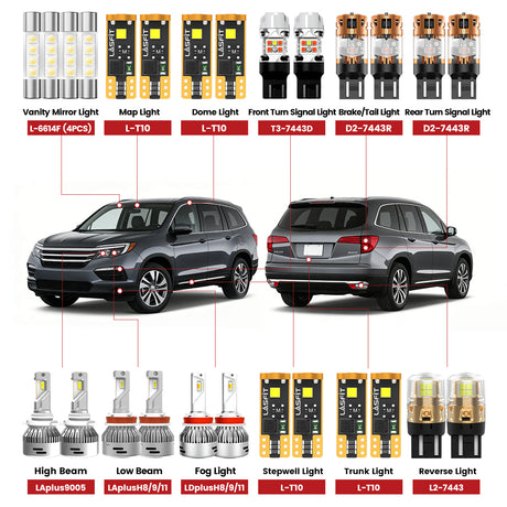 Lasfit led bulbs for 2016-2018 Honda Pilot  