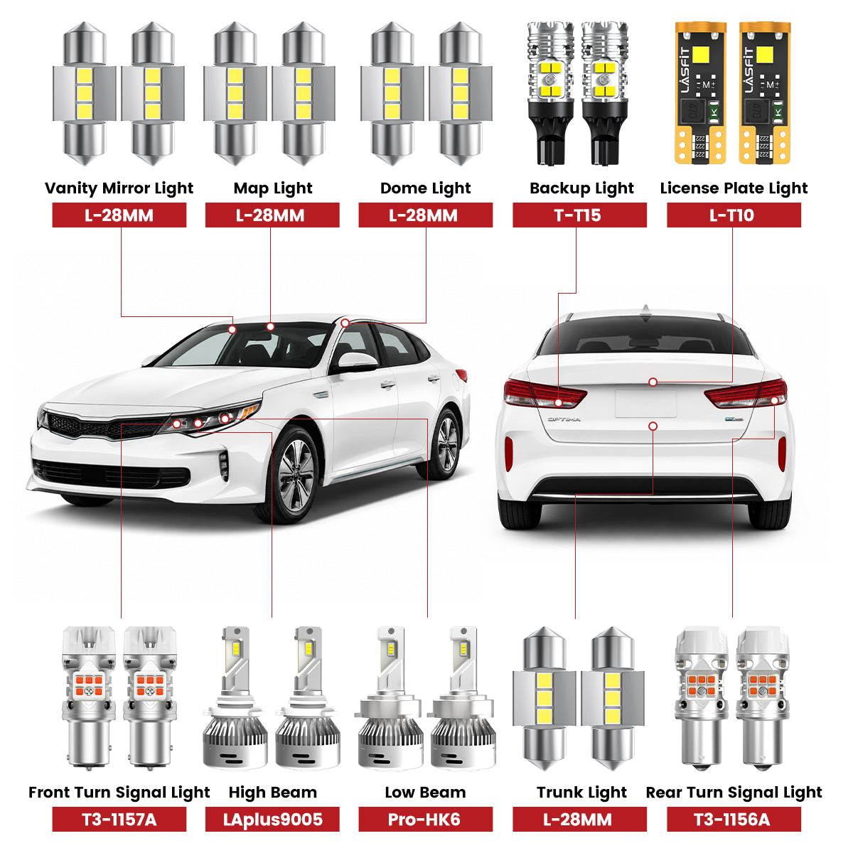 Lasfit led bulbs for 2016-2020 Kia Optima Hybrid