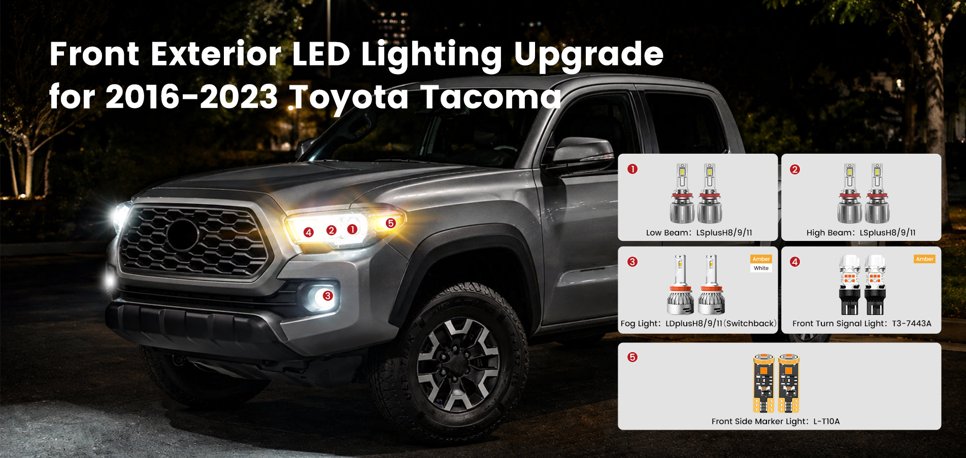 Lasfit front LED Bulbs for 2016-2023 Toyota Tacoma