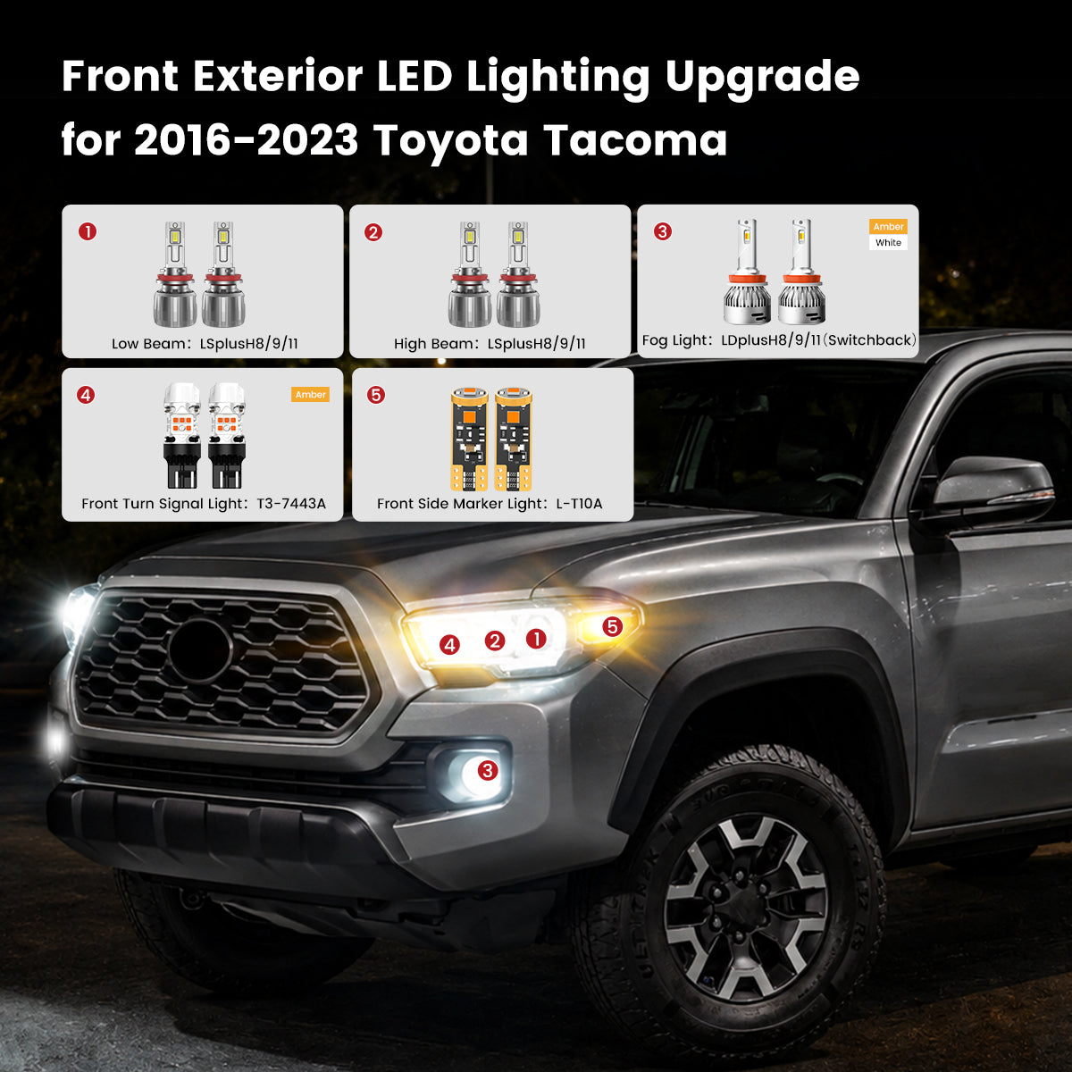 Lasfit front LED Bulbs for 2016-2023 Toyota Tacoma