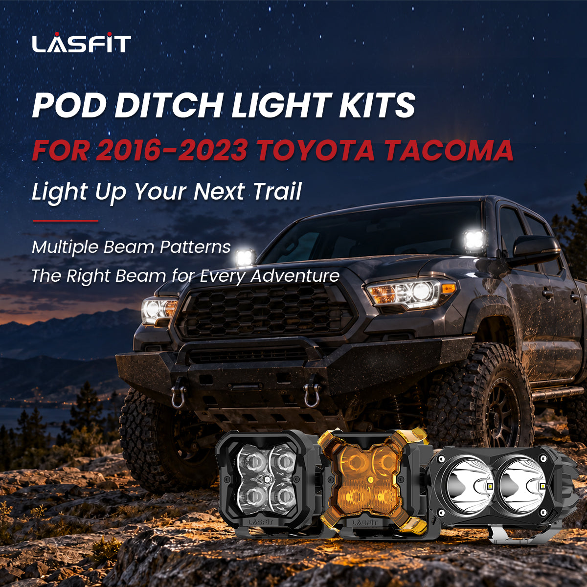 Lasfit pod ditch light kits for 2016–2023 Toyota Tacoma