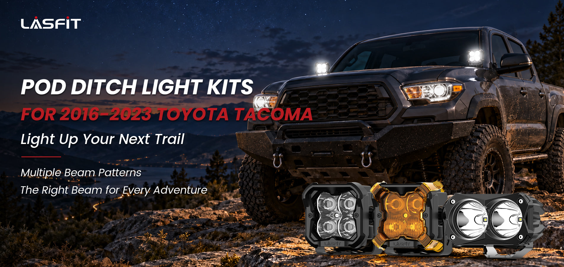 Lasfit pod ditch light kits for 2016–2023 Toyota Tacoma