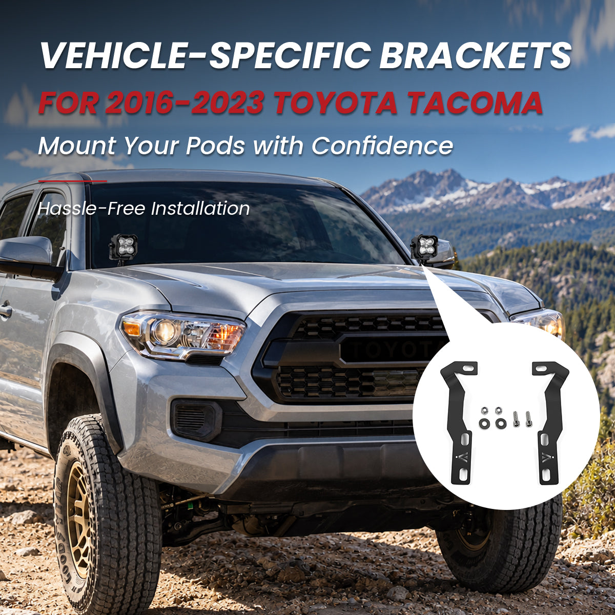 Vehicle-specific pod ditch light brackets for 2016–2023 Toyota Tacoma