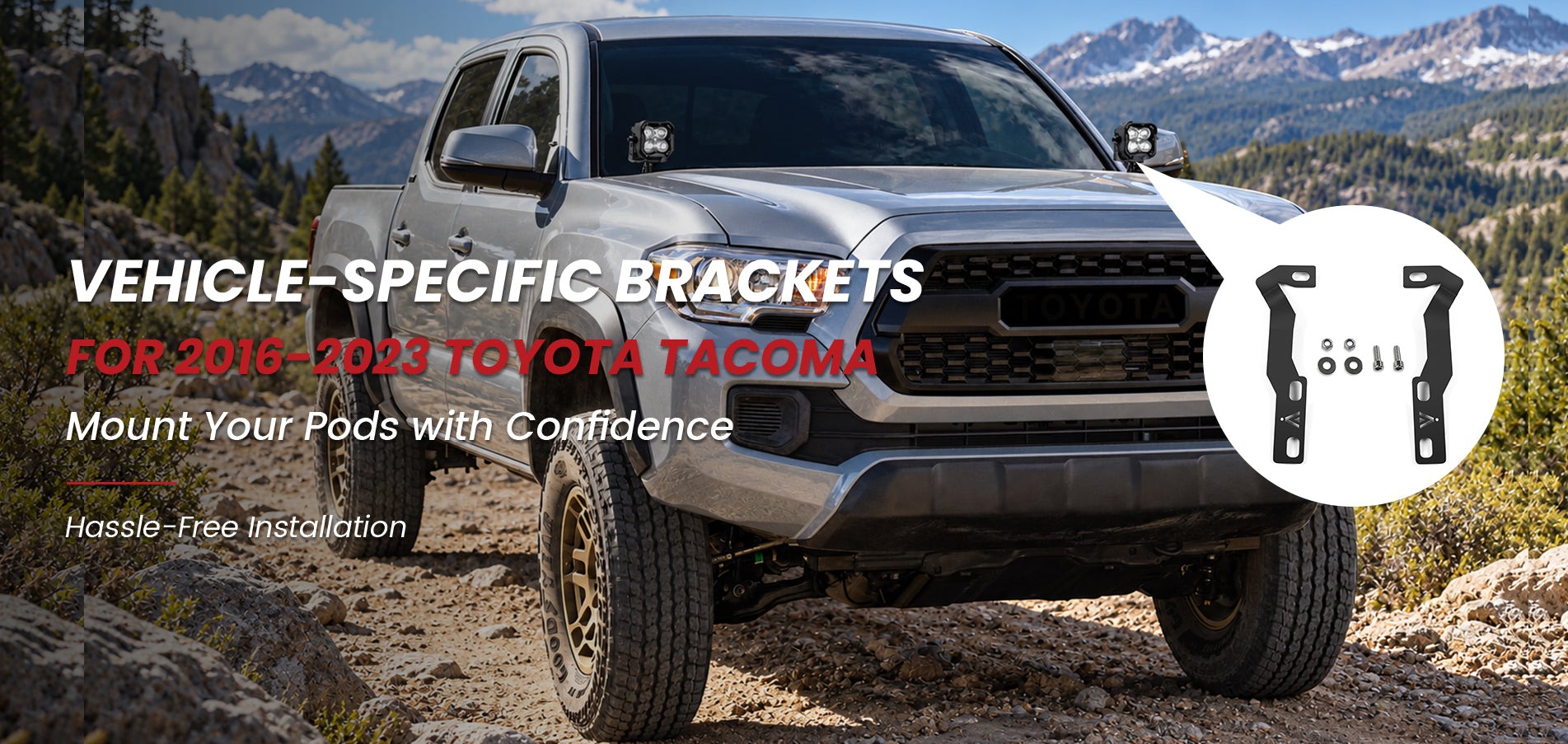 Vehicle-specific pod ditch light brackets for 2016–2023 Toyota Tacoma