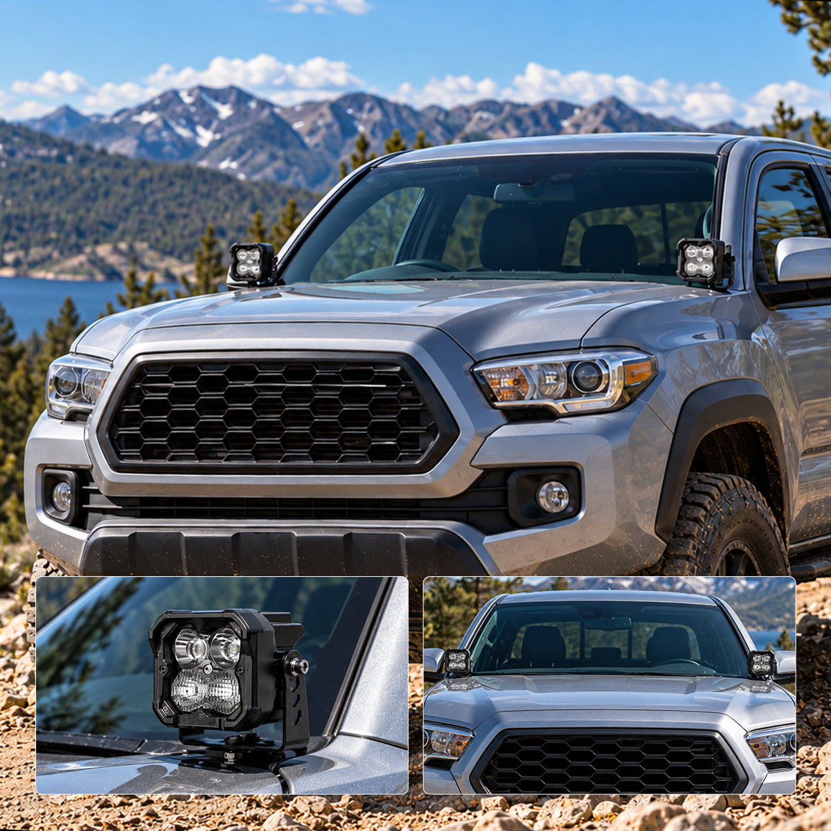Lasfit pod ditch light kits installed on a 2016–2023 Toyota Tacoma