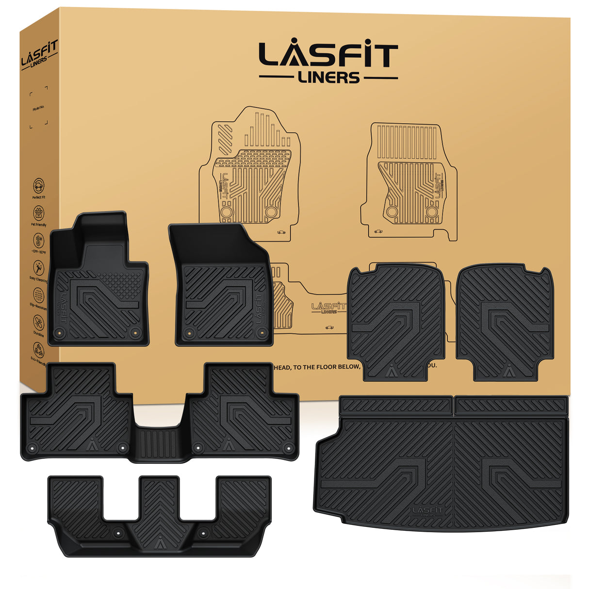 Fit for 2016-2025 Volvo XC90 Floor Mats & Cargo & Seatback Mat, Fit PHEV & 7 Seats Only