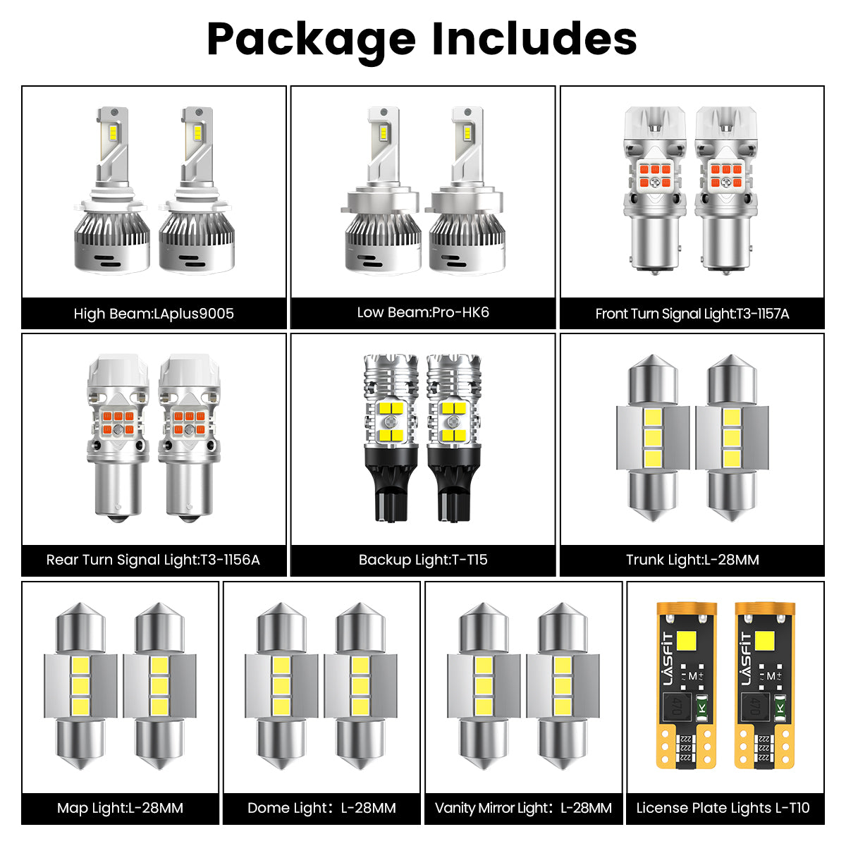 Lasfit combo package led bulbs for 2017-2018 Kia Optima Hybrid W/ Halogen Headlights