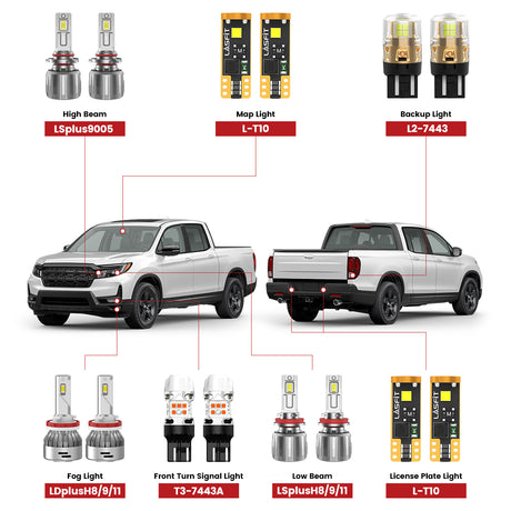 Lasfit led bulbs for 2017-2025 Honda Ridgeline 