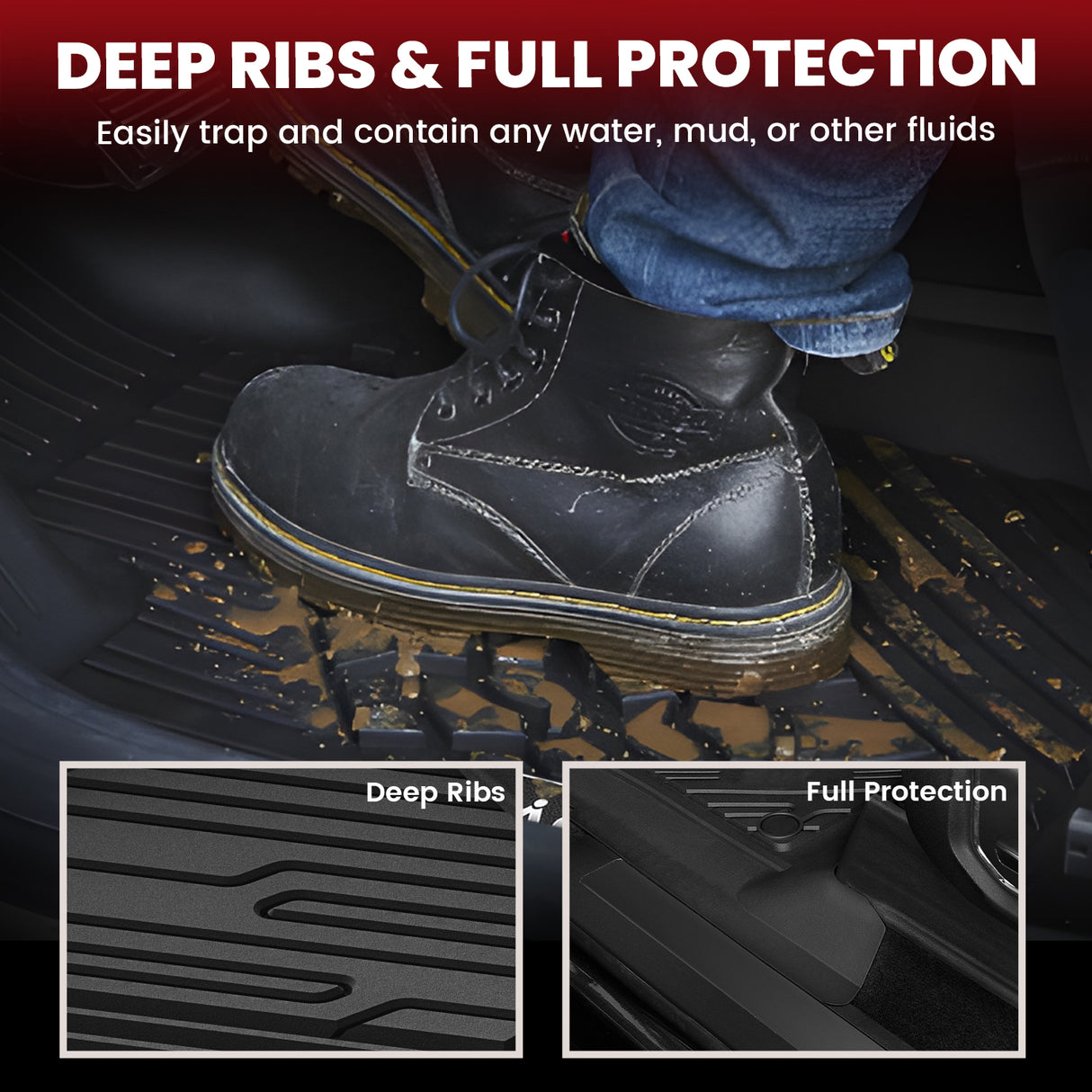  2017-2026 Ford F-250 F-350 F-450 F-550 Crew Cab/Super Cab Floor Mats, Only Fit Carpet Floor,Deep Ribs and Full Protection
