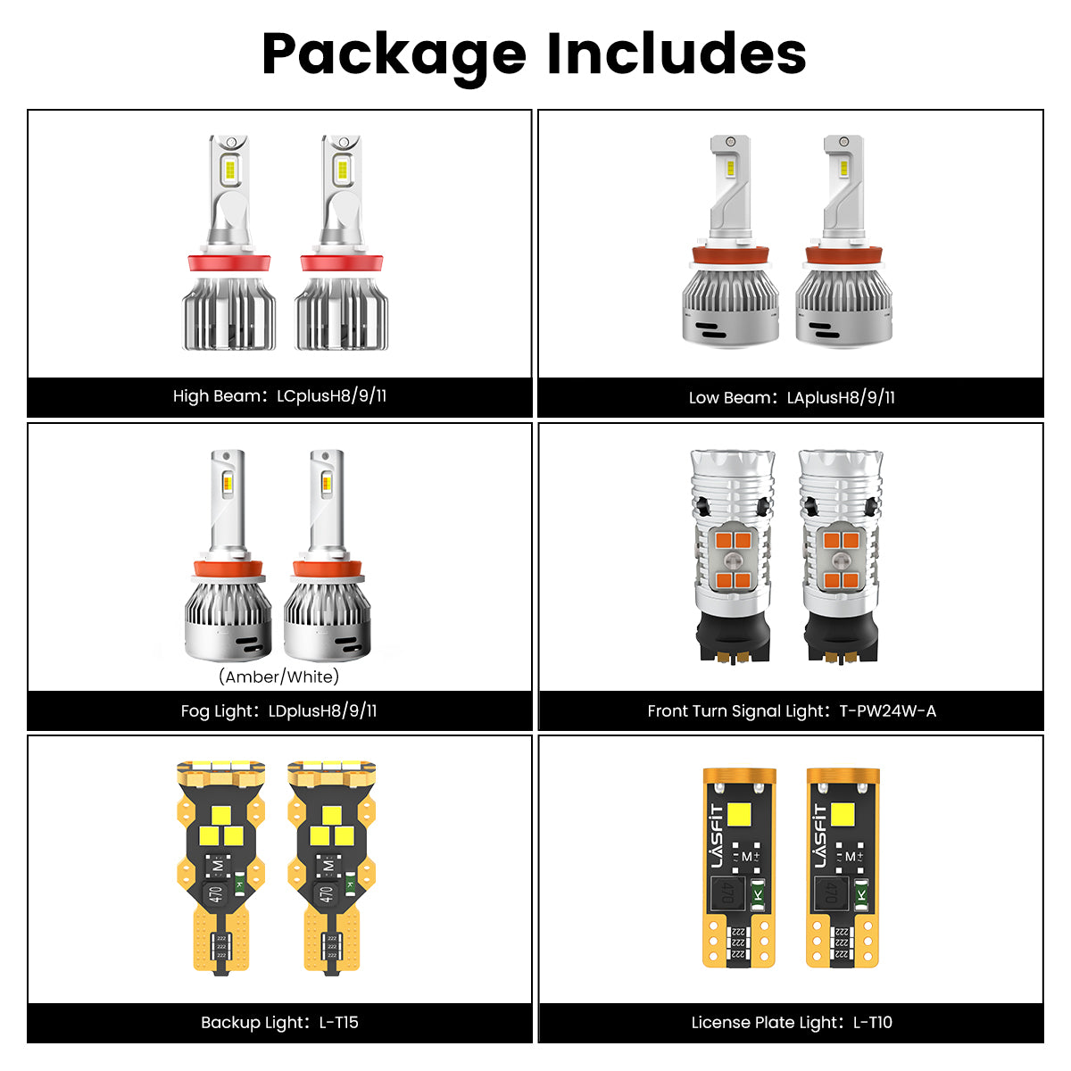 Lasfit combo package led bulbs for 2018-2020 ford fusion with fog lights