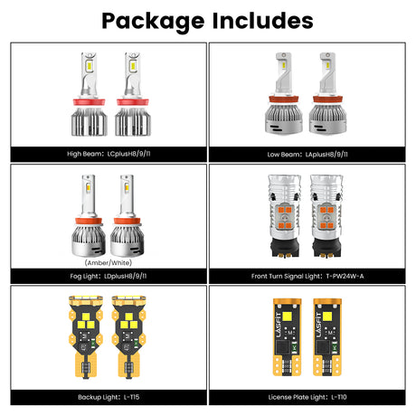 Lasfit combo package led bulbs for 2018-2020 ford fusion with fog lights