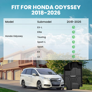 2018-2026 Honda Odyssey TPE Custom Floor Mats Fitment
