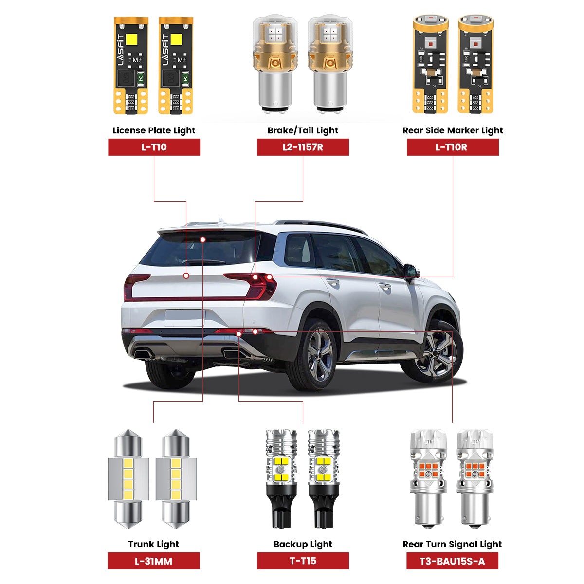 Lasfit rear led bulbs for 2019-2020 Hyundai Santa Fe
