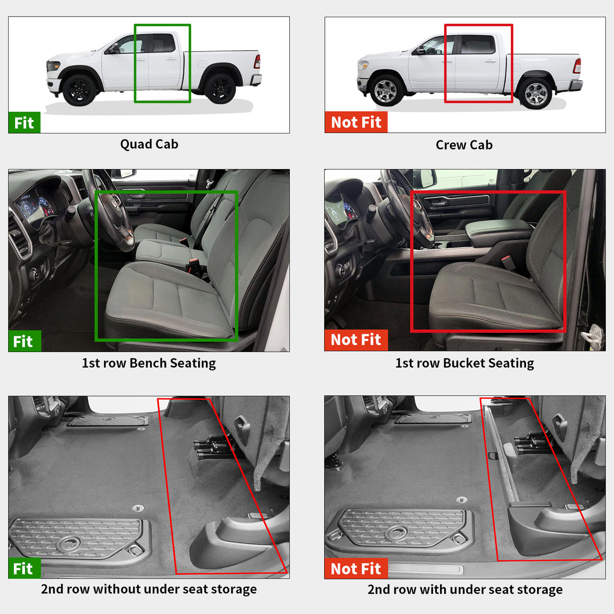 Fit for 2019-2024 Ram 1500 1st & 2nd Floor Mats, Only Fit Carpet Floor, Don't Fit Classic Model