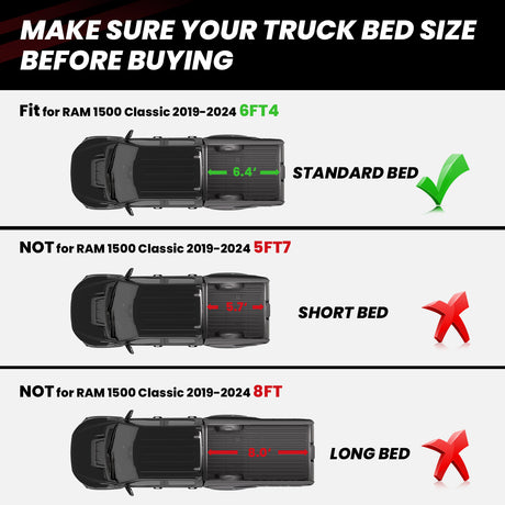 Fit for 2019-2024 Ram 1500 Classic 6' 4" Box Heavy Duty Bed Mat Fitment