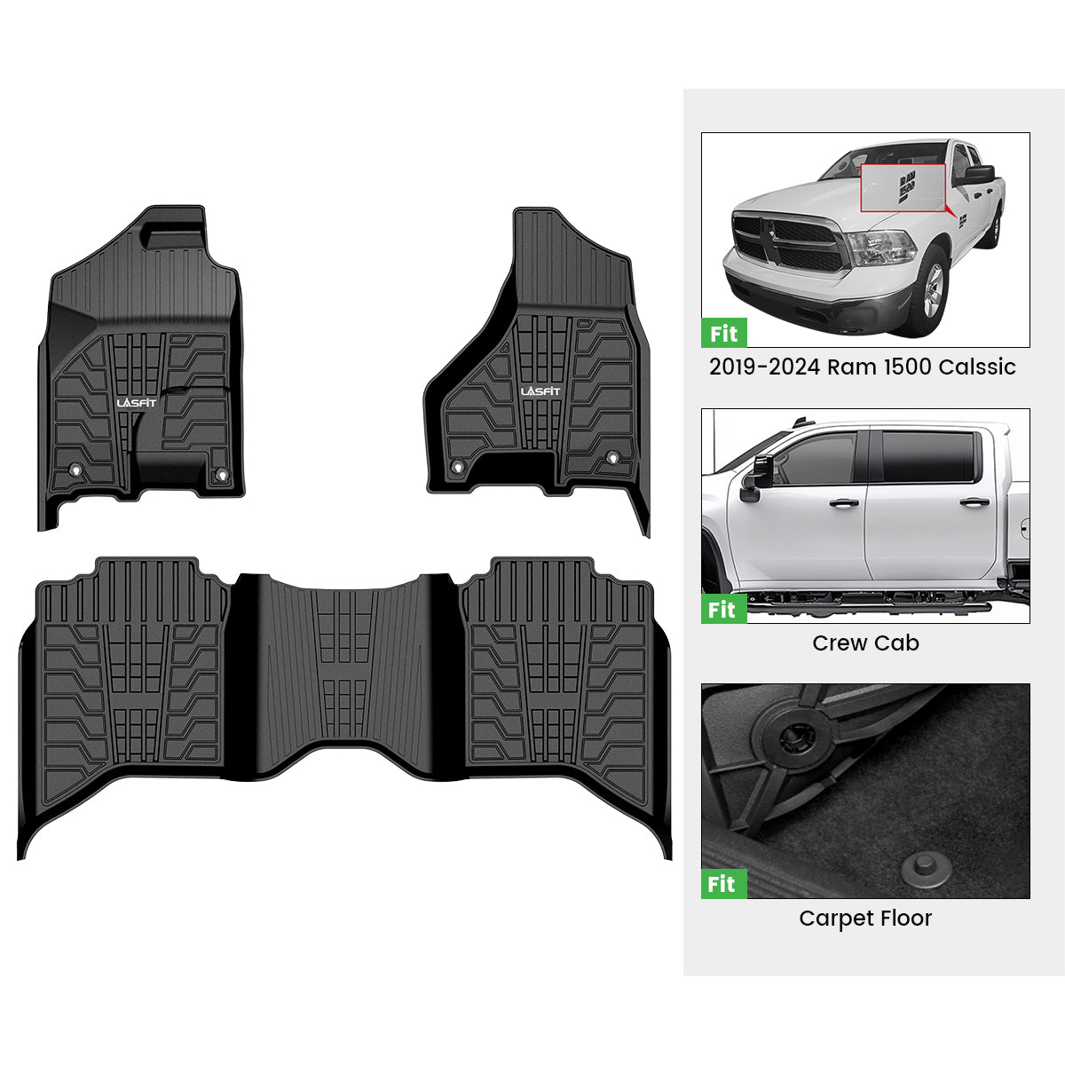 Fit for 2019-2024 Ram 1500 Classic All-Weather TPE Floor Mats