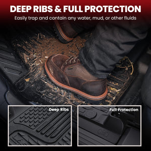 2019-2024 Ram 1500 Floor Mats Crew Cab With Storage Fit Bench Seat Deep Ribs Full Protection