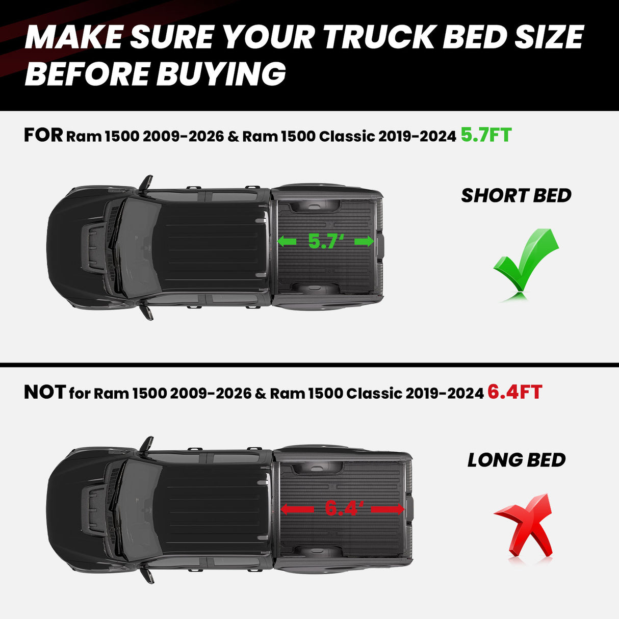 Fit for 2019-2024 Ram 1500 Classic Heavy Duty Bed Mat
