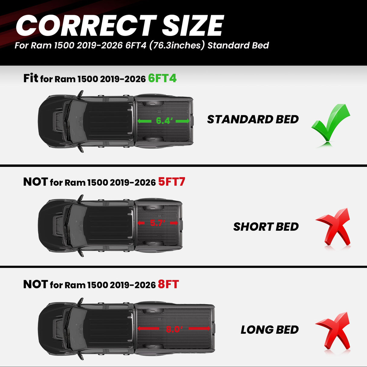 2019-2026 Ram 1500 Truck Bed Mat 6'4'' Size for Standard Bed
