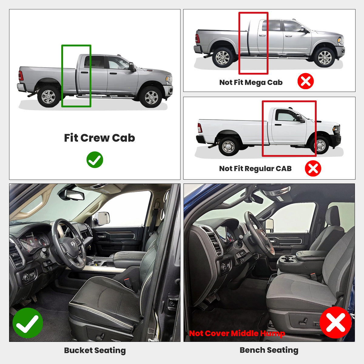 Fit for 2019-2025 Ram 2500 3500 Floor Mats, Fit Crew Cab Without Power Take-Off (PTO) KIT Only