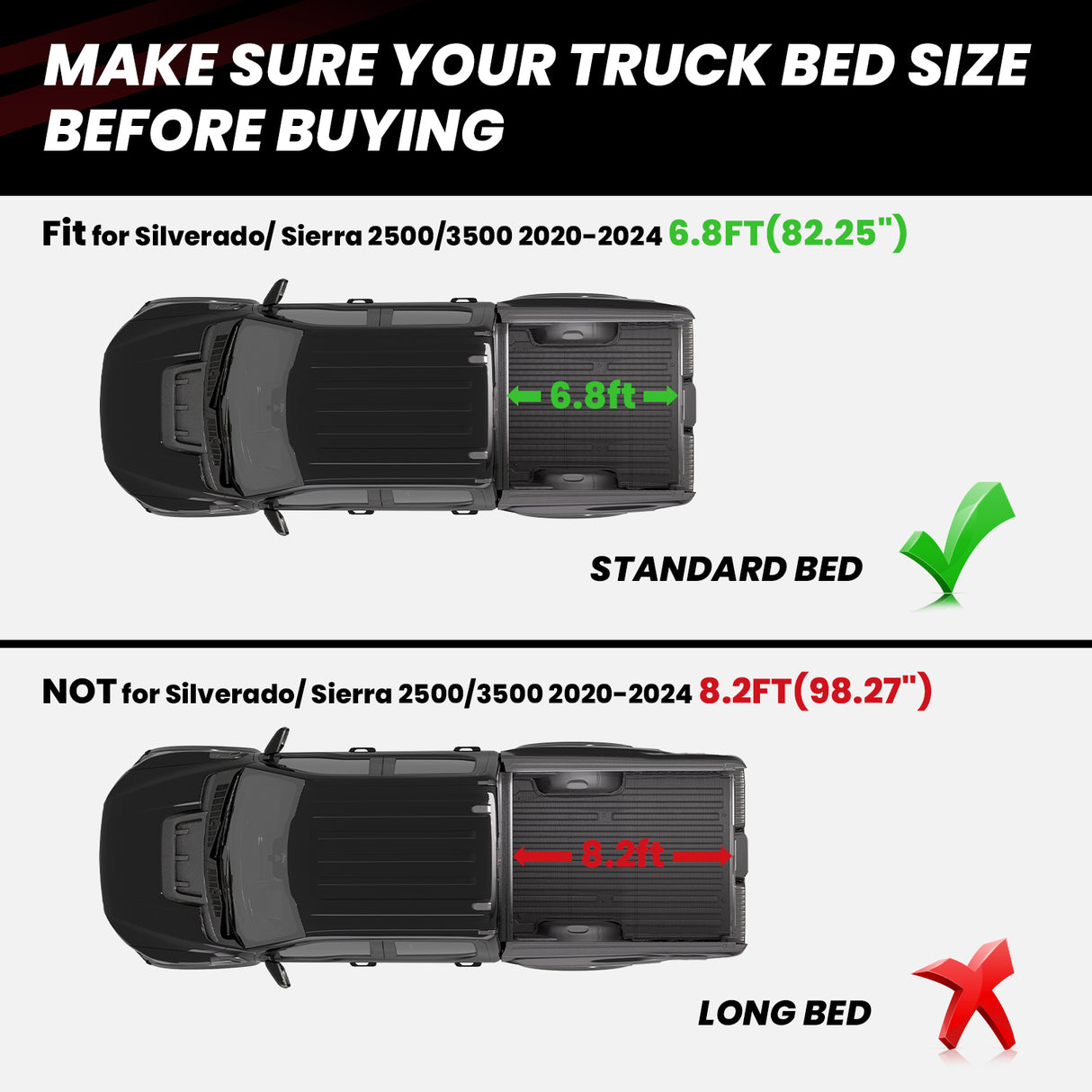 Fit for 2020-2025 GMC Sierra 2500HD 3500HD Heavy Duty 82.25"(6.8FT) Standard Bed Mat