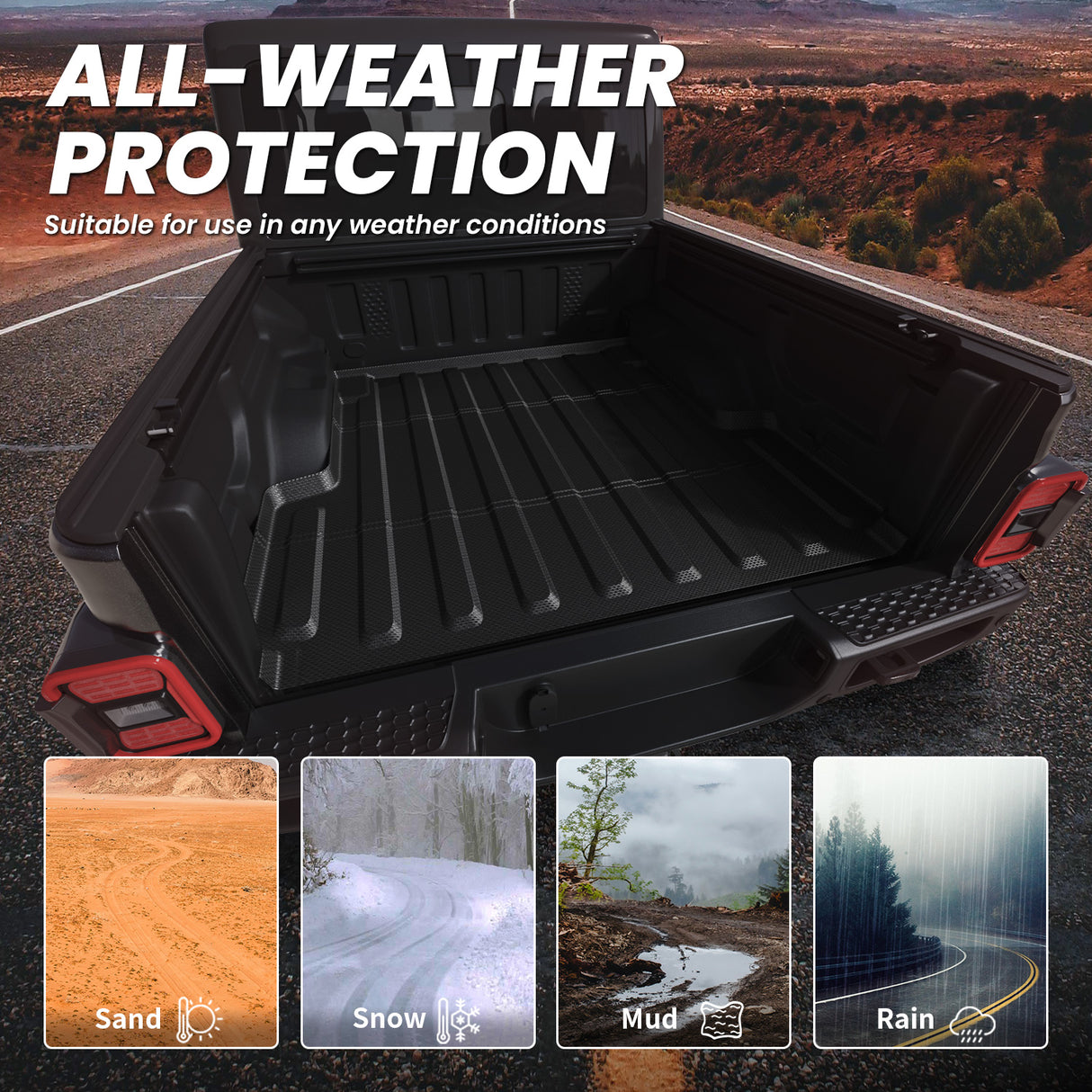 Fit for 2020-2025 Jeep Gladiator Truck Bed Mat 5FT(60.3"), Custom-Fit TPE Bed Liner