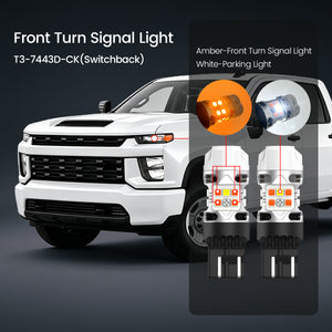 lasfit switchback 7443 led front turn signal lights for 2020-2026 chevrolet silverado 2500hd 3500hd