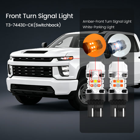 lasfit switchback 7443 led front turn signal lights for 2020-2026 chevrolet silverado 2500hd 3500hd