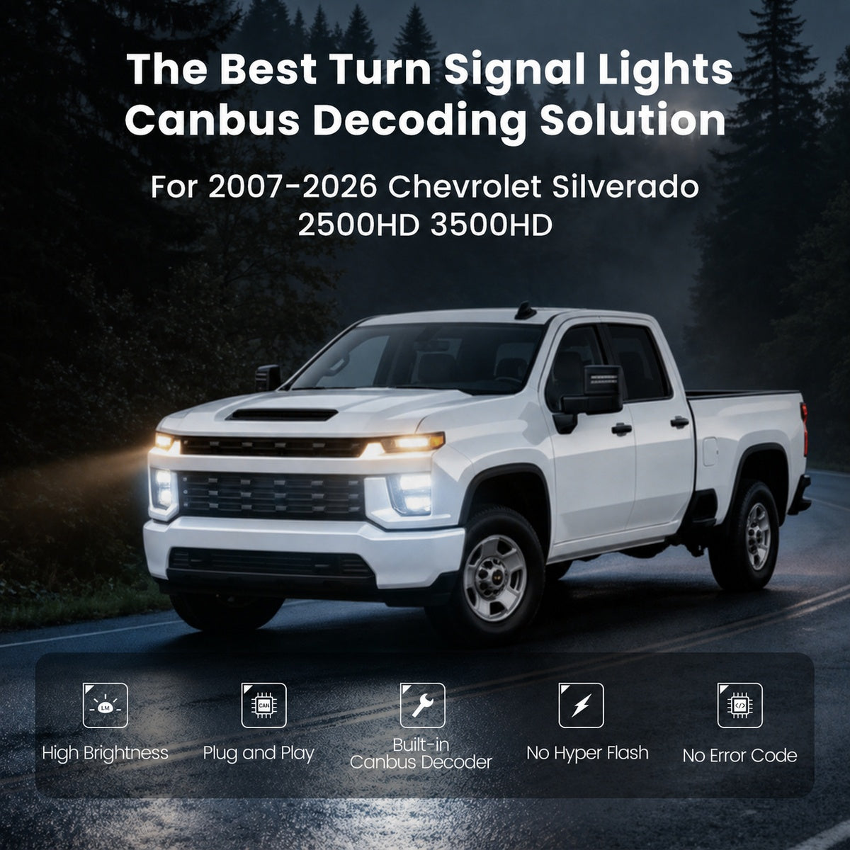 Lasfit LED front turn signal light bulb replacement for 2020-2026 chevy silverado 2500hd 3500hd