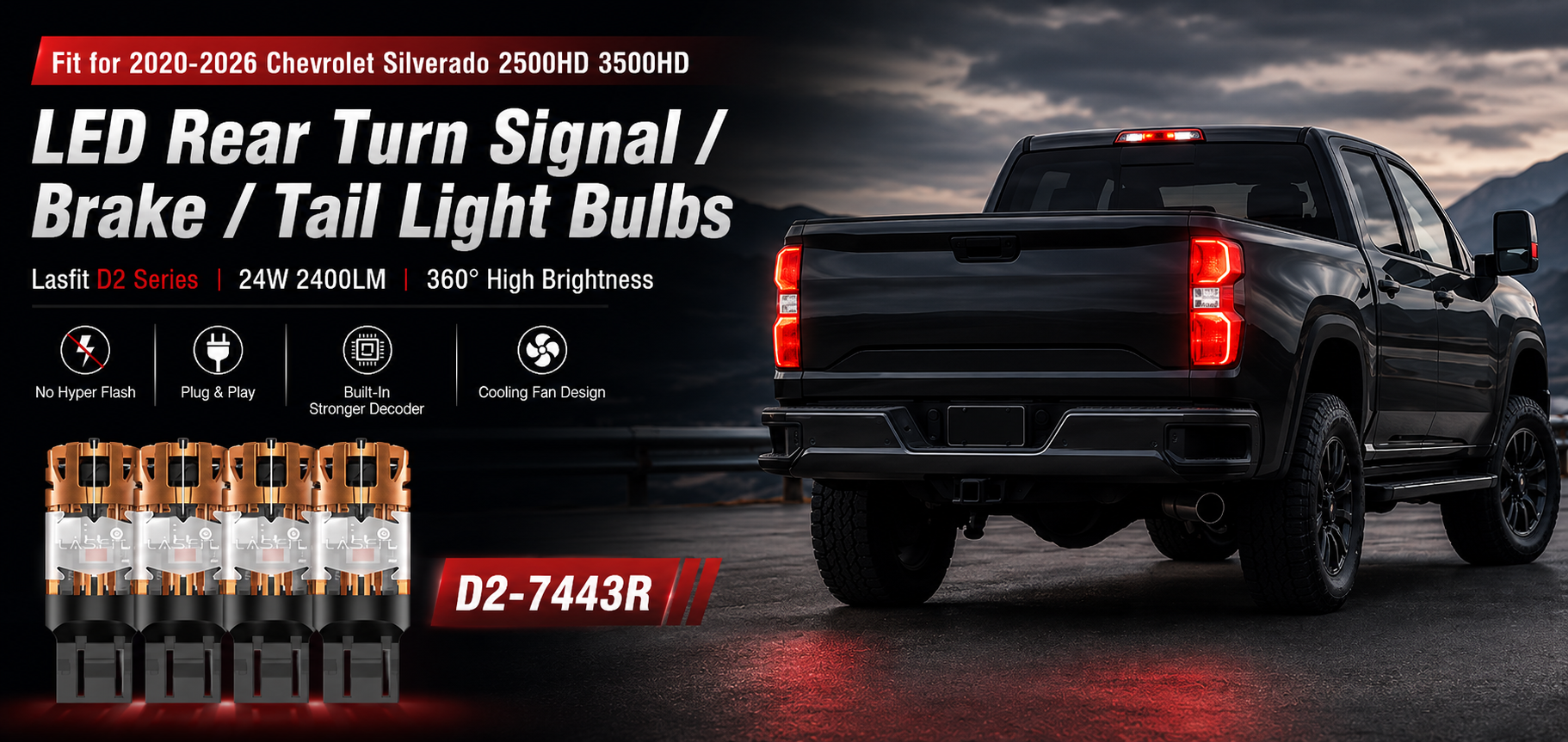 Lasfit LED front turn signal light bulb replacement for 2020-2026 chevy silverado 2500hd 3500hd