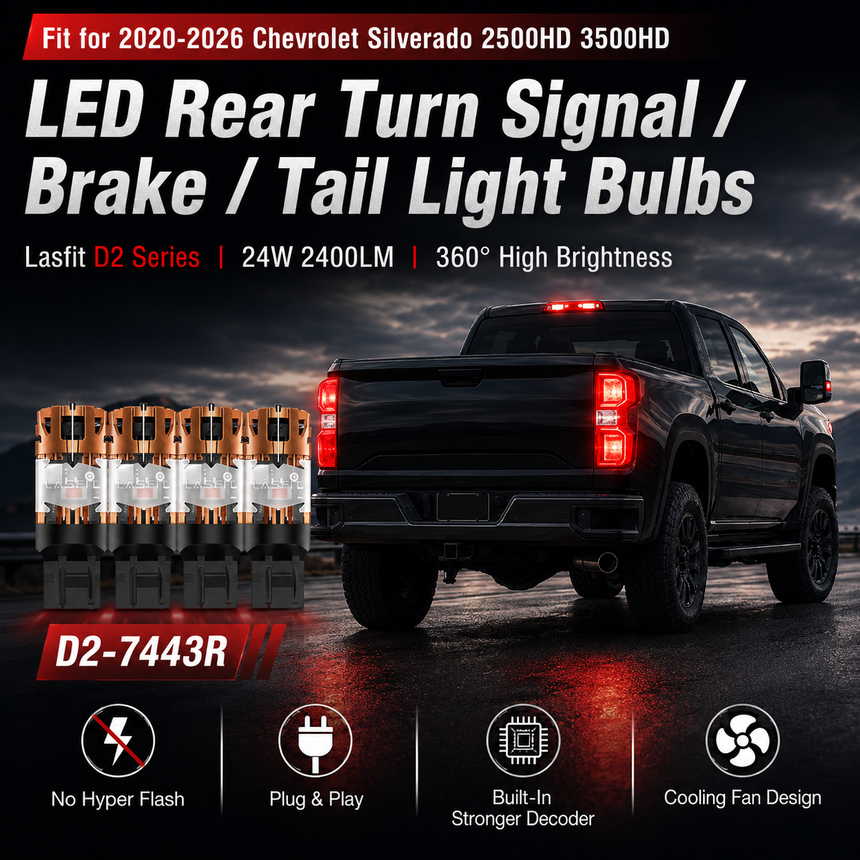 Lasfit LED front turn signal light bulb replacement for 2020-2026 chevy silverado 2500hd 3500hd