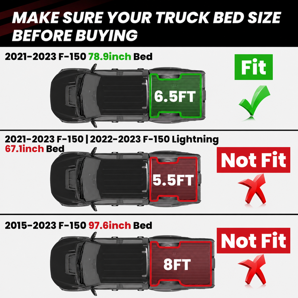 Fit for 2021-2023 Ford F-150 & F-150 Lightning Truck Bed Mat or Tailgate Mat, Not Fit Drop-in Liners