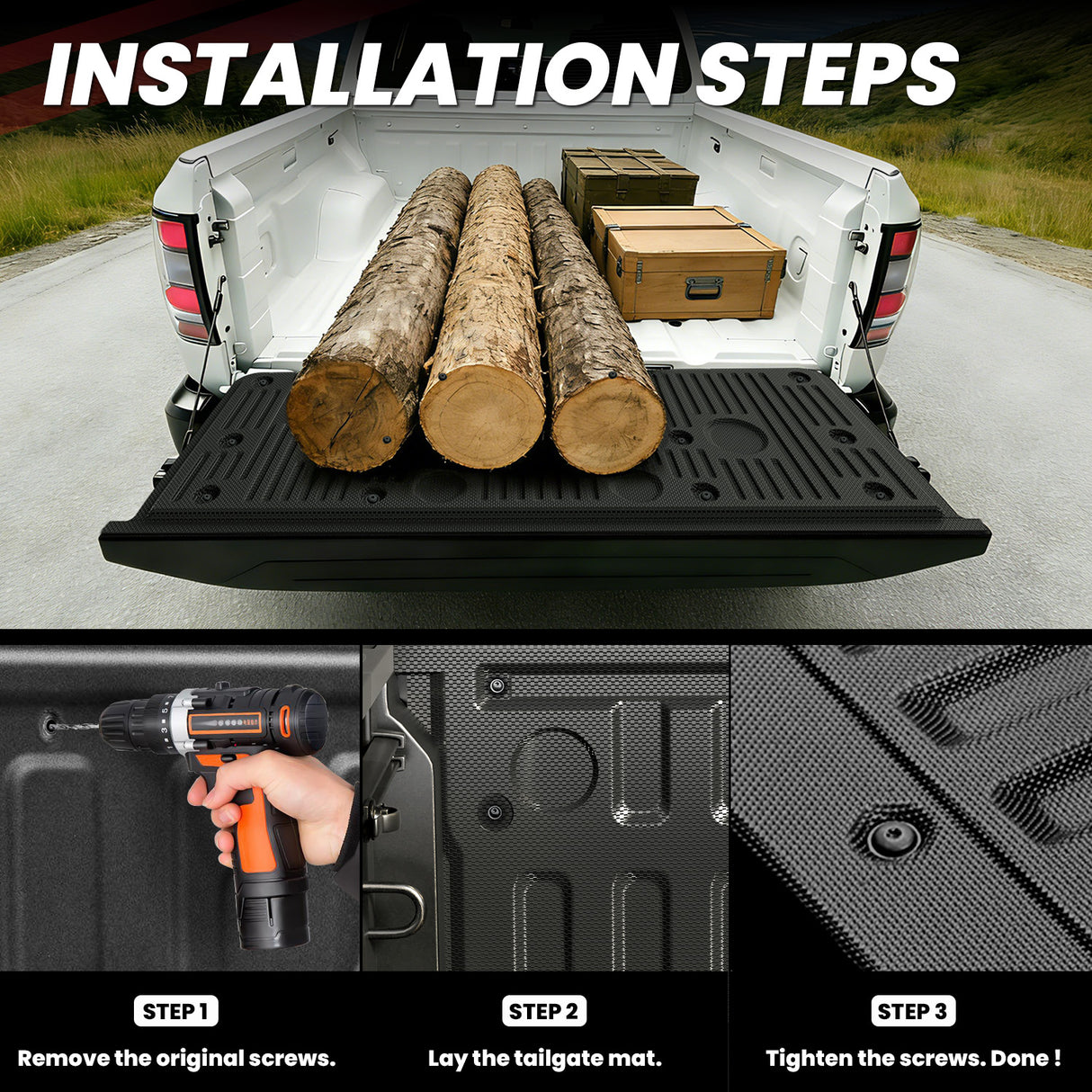Fit for 2022-2026 Nissan Frontier Heavy Duty Tailgate Mat Installation Steps