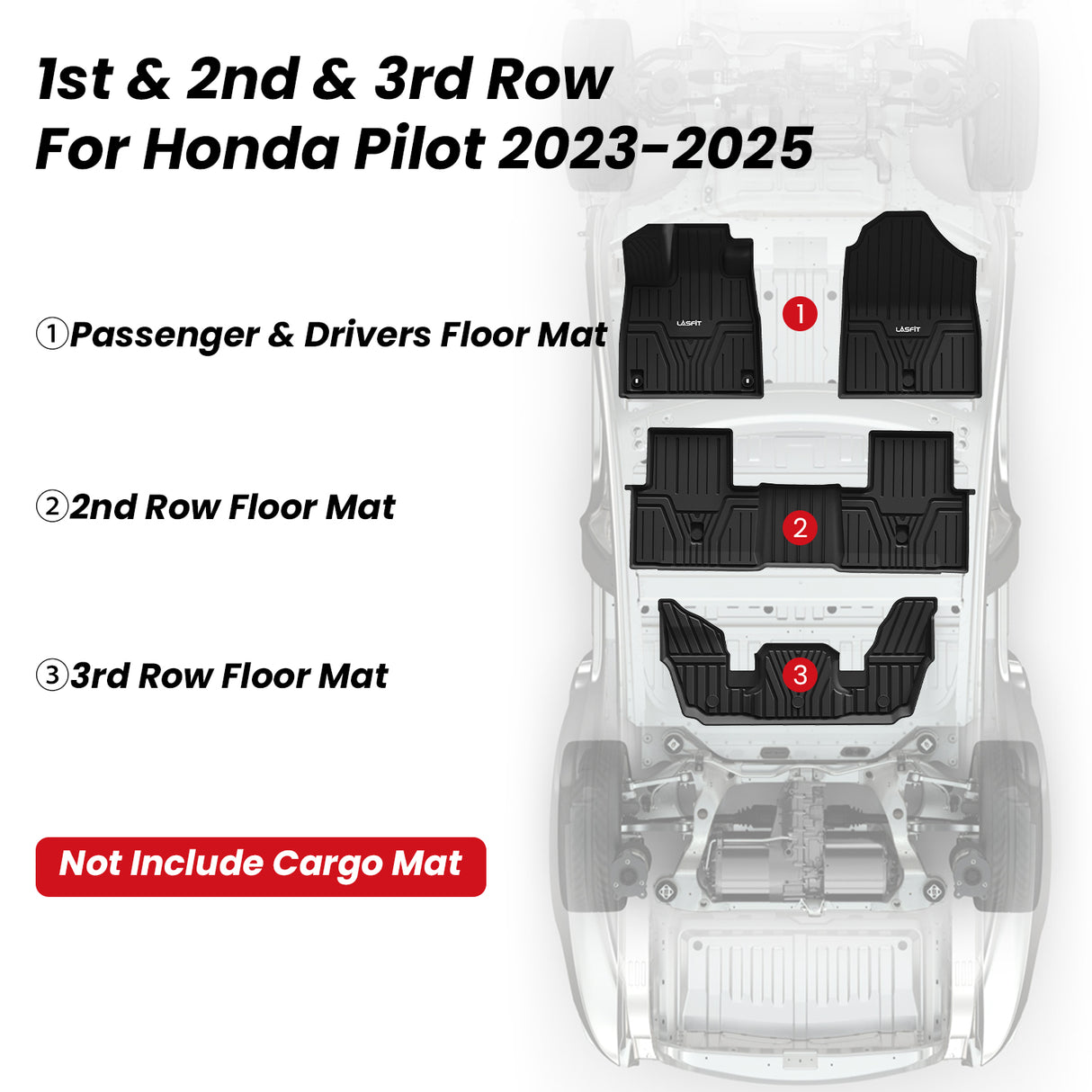 2023-2025 Honda Pilot Custom TPE Floor Mats Not Include Cargo Mat 