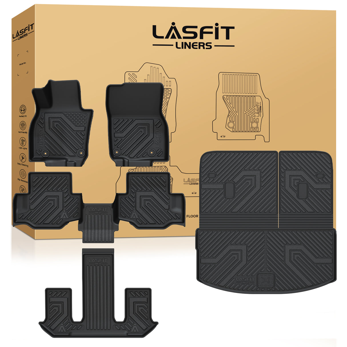 Fit for 2023-2025 Mazda CX-90 (Include CX-90 PHEV) Floor Mats & Cargo & Seatback Mat, Fit 7 Seats Second Row Bucket Seats Only