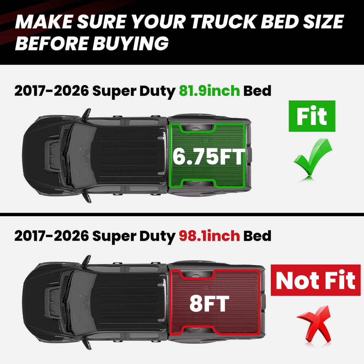Fit for 2017-2026 Ford F-250 F-350 F-450 F-550 Super Duty Bed Mat & Tailgate Mat Fit 6.75FT