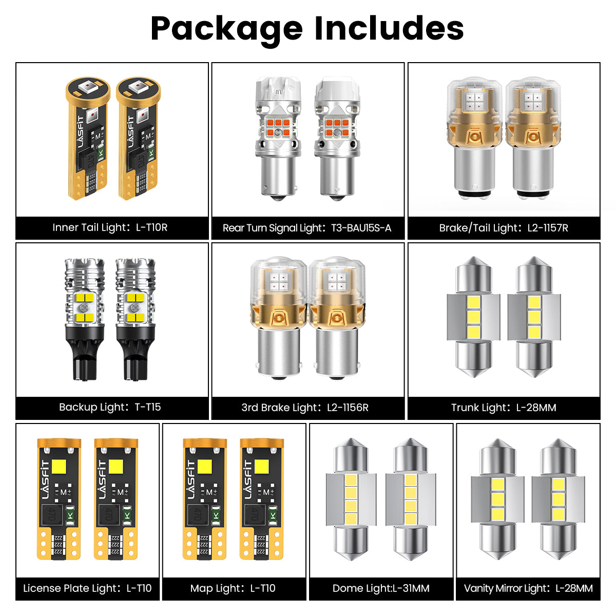 Lasfit combo package led bulbs for 2024-2025 Hyundai Elantra SE/SEL Sport/SEL Convenience/Hybrid Blue/Hybrid SEL Sport