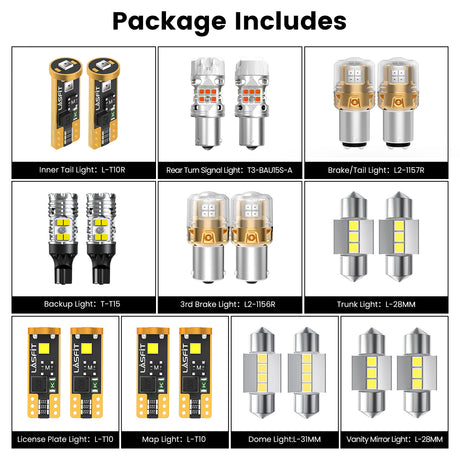 Lasfit combo package led bulbs for 2024-2025 Hyundai Elantra SE/SEL Sport/SEL Convenience/Hybrid Blue/Hybrid SEL Sport