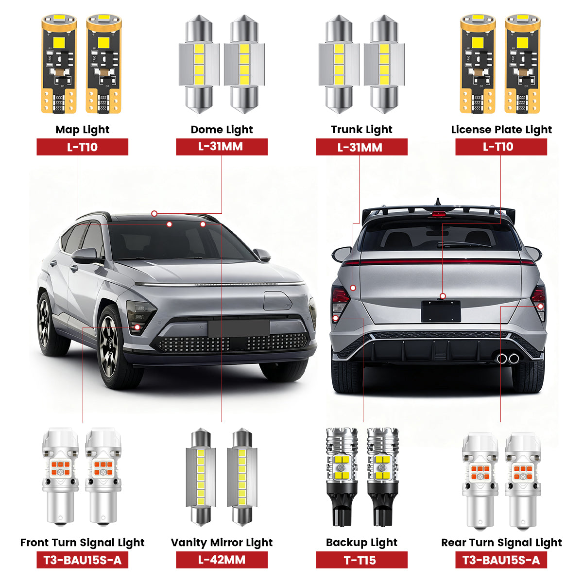 Lasfit led bulbs for 2024-2025 Hyundai Kona