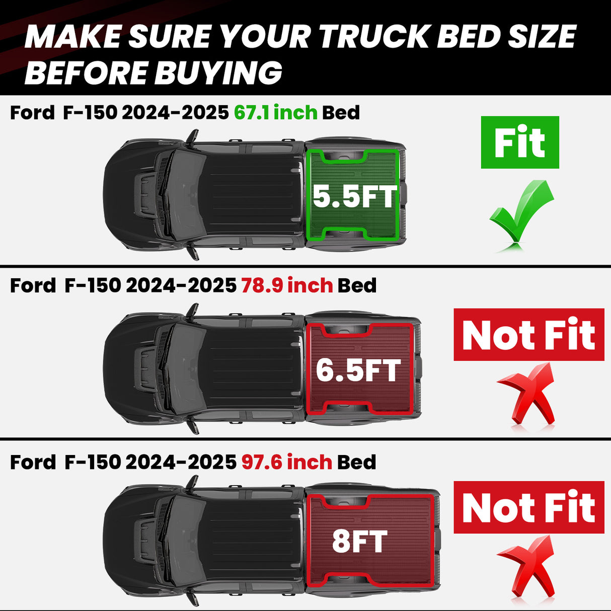 2024-2025 Ford F-150  5.5' bed Truck Bed Mat Fitment
