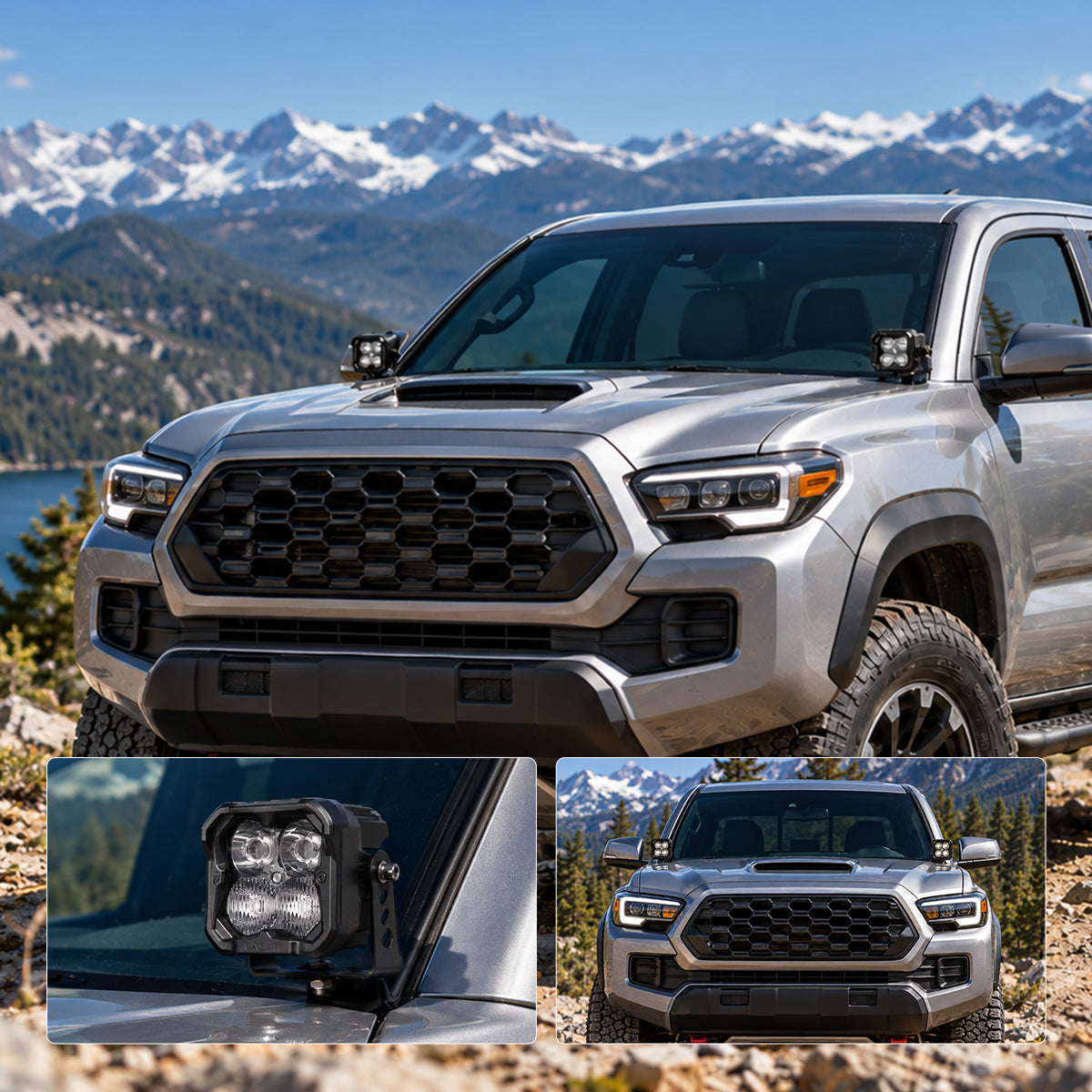 Lasfit pod ditch light kits installed on a 2024–2026 Toyota Tacoma