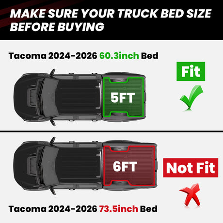 Fit for 2024-2026 Toyota Tacoma 5FT/6FT Heavy Duty Truck Bed Mat