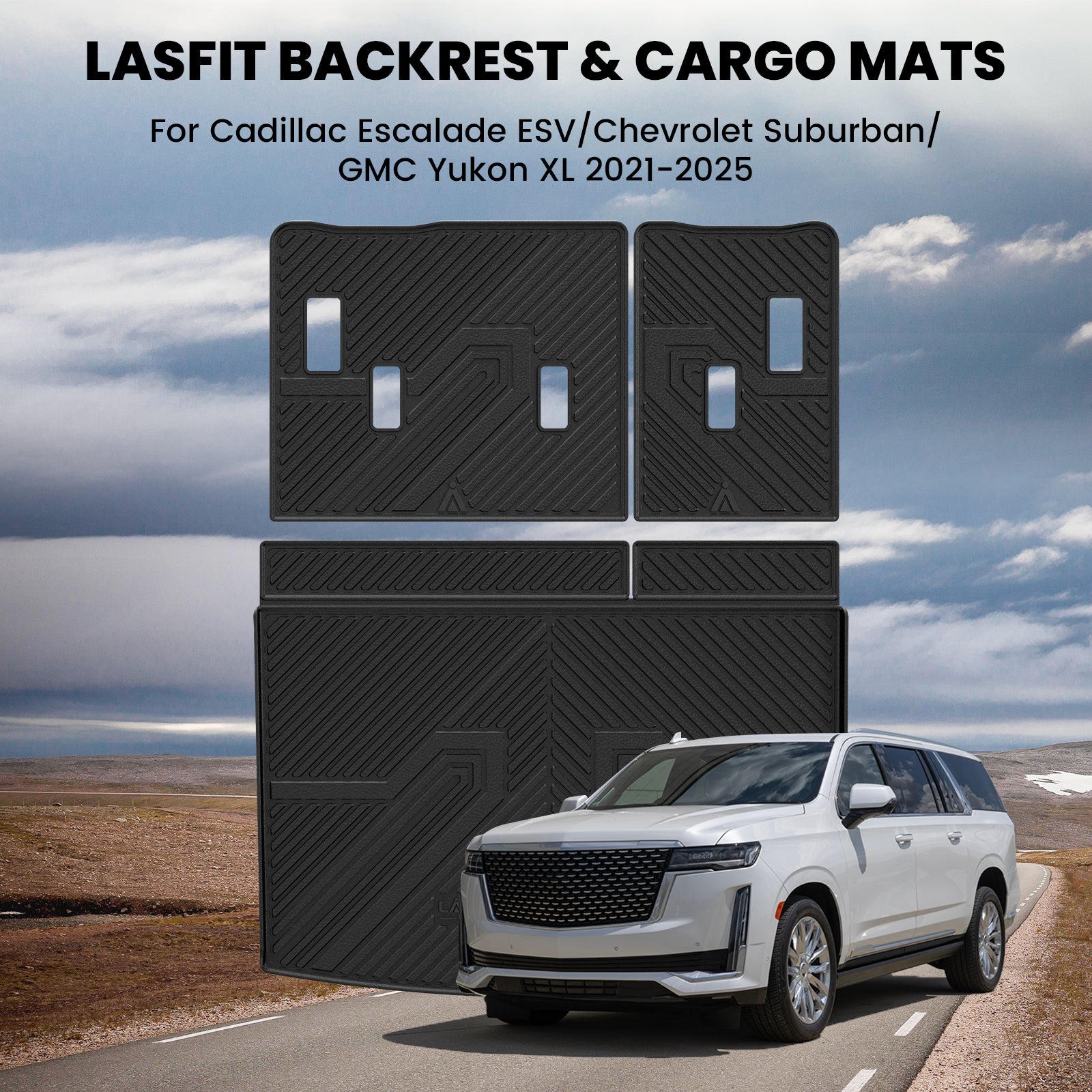 All-Weather Floor Liners For 2021-2025 Cadillac Escalade ESV - Full Set, Black Rubber