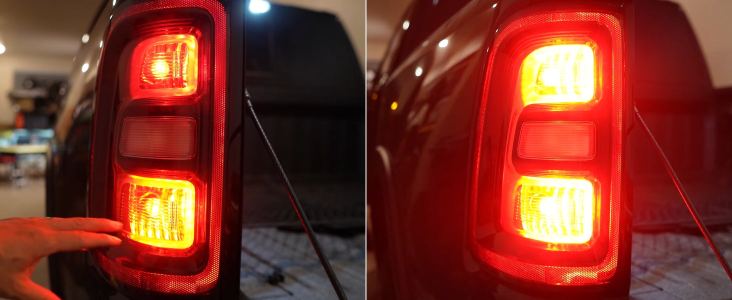 2026 Ram 1500 Big Horn 7443 rear turn signal brake tail lights brightness comparisons