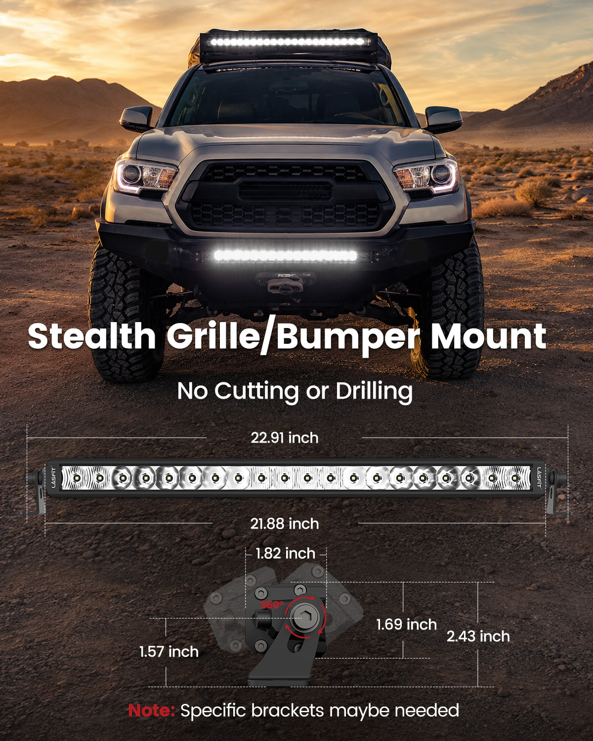 LASFIT Off-Road LED Light Bars 12 22 32 42 52 Inch Spot Flood Combo Single Row - White