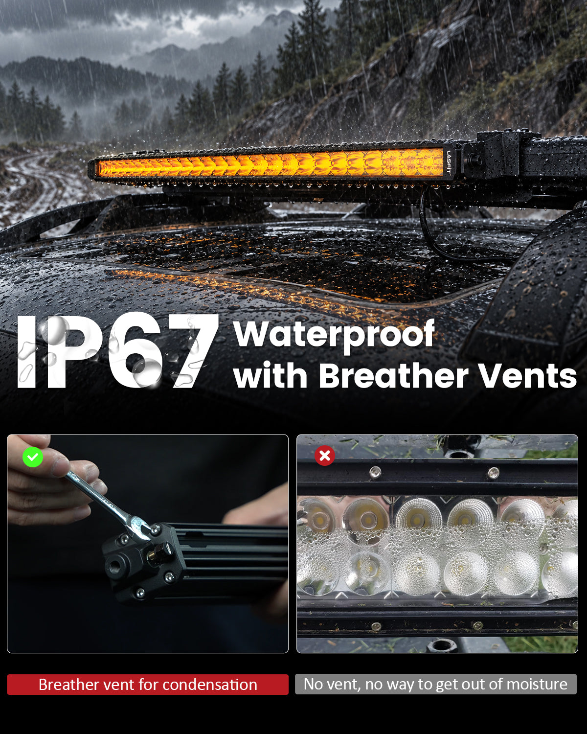 Lasfit 12"/22"/32"/42"/52" Off-Road Slim Single Row Combo Flood Spot Beam LED Amber Light Bars